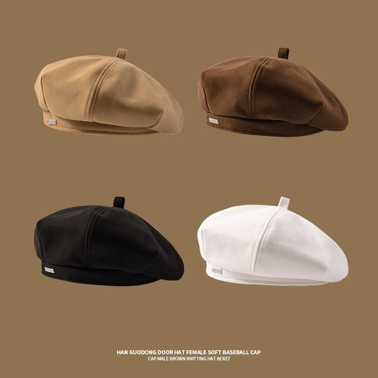 queen of the word 2 Beret women's spring and autumn black octagonal hat large head circumference round face retro painter hat