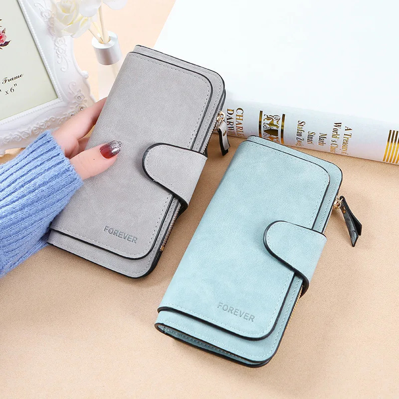 buckle womens Korean version wallet three fold fashion womens bag multi-card womens purse frosted two-tone fabric 250514