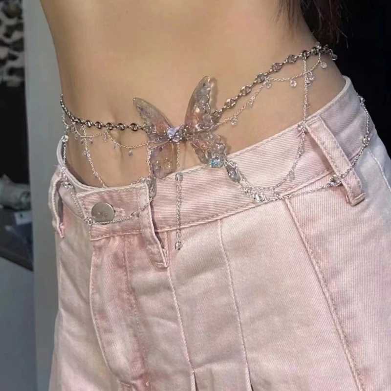 Fashionable Tassels Waist Chain Trendy Alloy Butterfly Waist Chain with Tassels Beautiful Body Chain Decoration Y250515