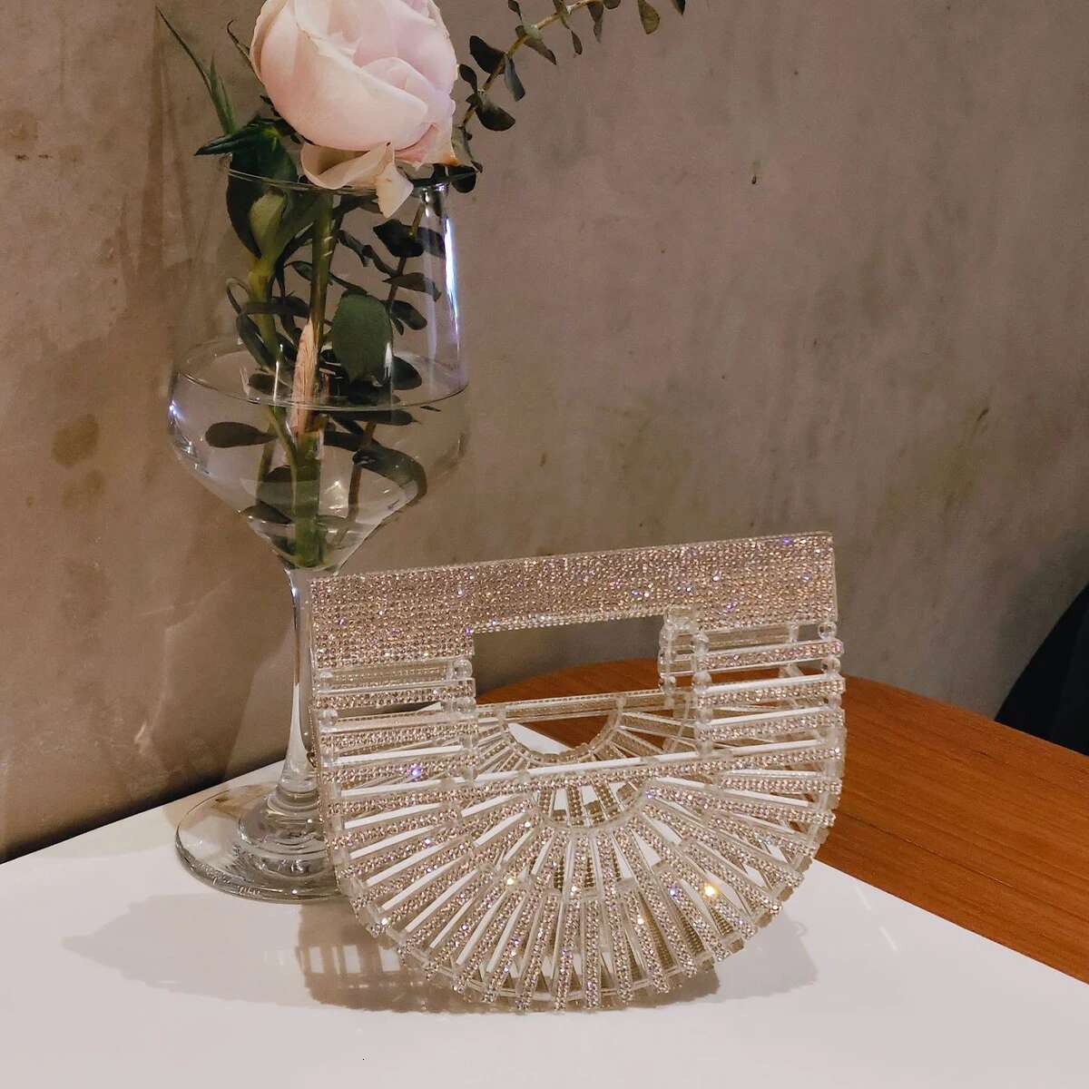 JIOMAY Half Moon Rhinestone Purse Designer Handbags Clutch Evening Mini Basket Bling Tote Bag Crystal Wedding Bags