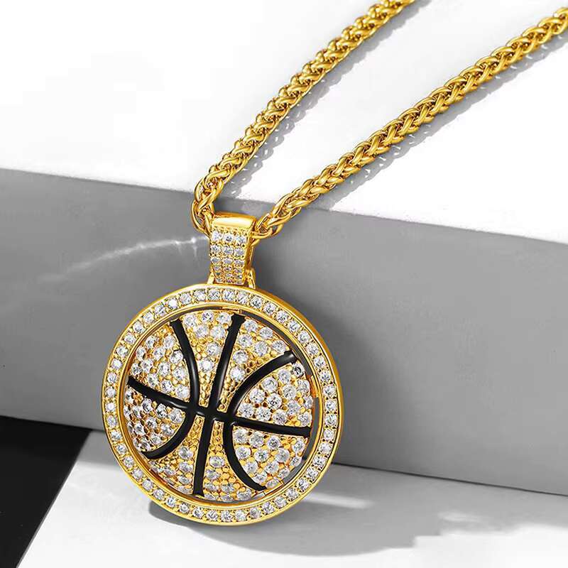 Trendy Men's Hip-Hop Necklace with Rotating Basketball Pendant Stainless Steel and Zinc Alloy Popular Box Chain Jewelry