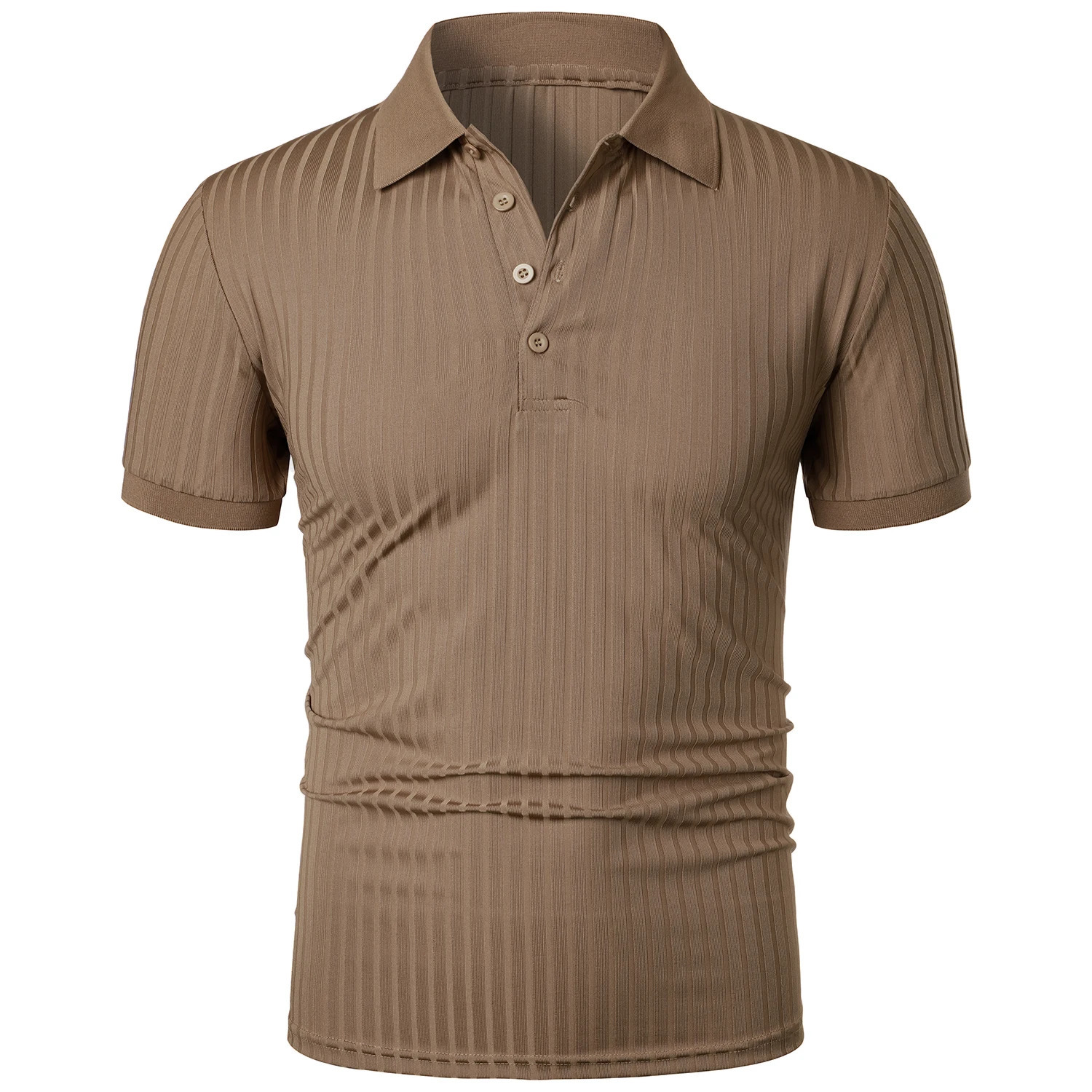 Mens running sports fitness wear summer high stretch vertical short-sleeved POLO shirt slim knit base shirt 250515