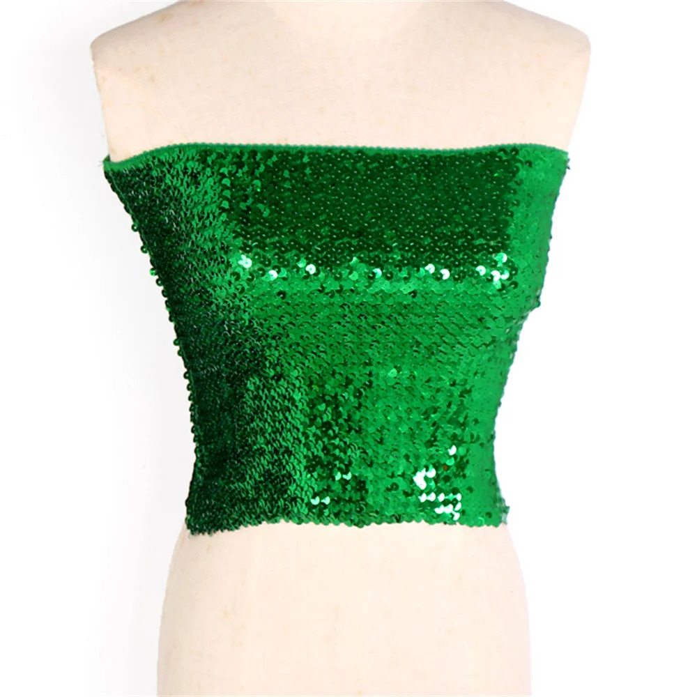 Womens Sparkly Sequin Mermaid Crop Tops Strapless Metallic Tube for Party Clubwear 250515