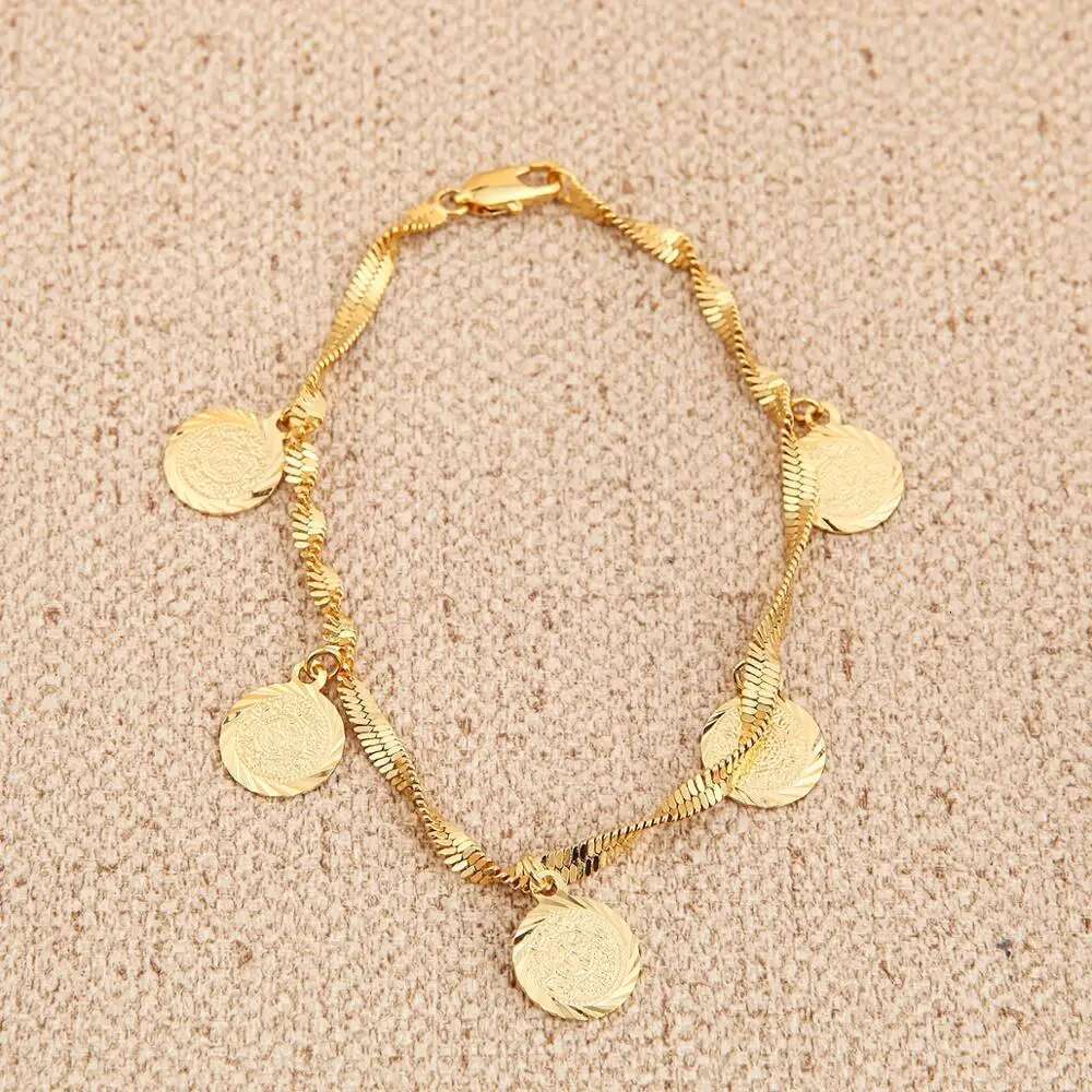 Trendy Money Coin Gold Color Islamic Muslim Religious Coins Bracelet Jewelry For Women Men Girls