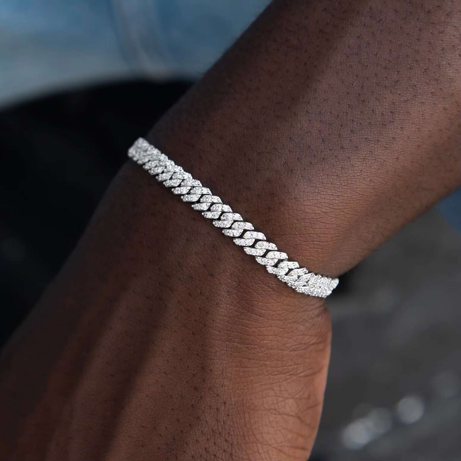 Hip Hop 6mm 925 Sterling Silver VVS D Color Moissanite Cuban Miami Link Bracelet Iced Out Ced Out Tennis Link Chain Bracelet