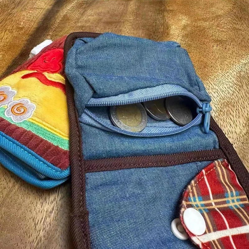 Cute Canvas Wallet Short Zipper Compact Folding Denim Corduroy Card Bag Handbag Embroidered High Beauty 250514