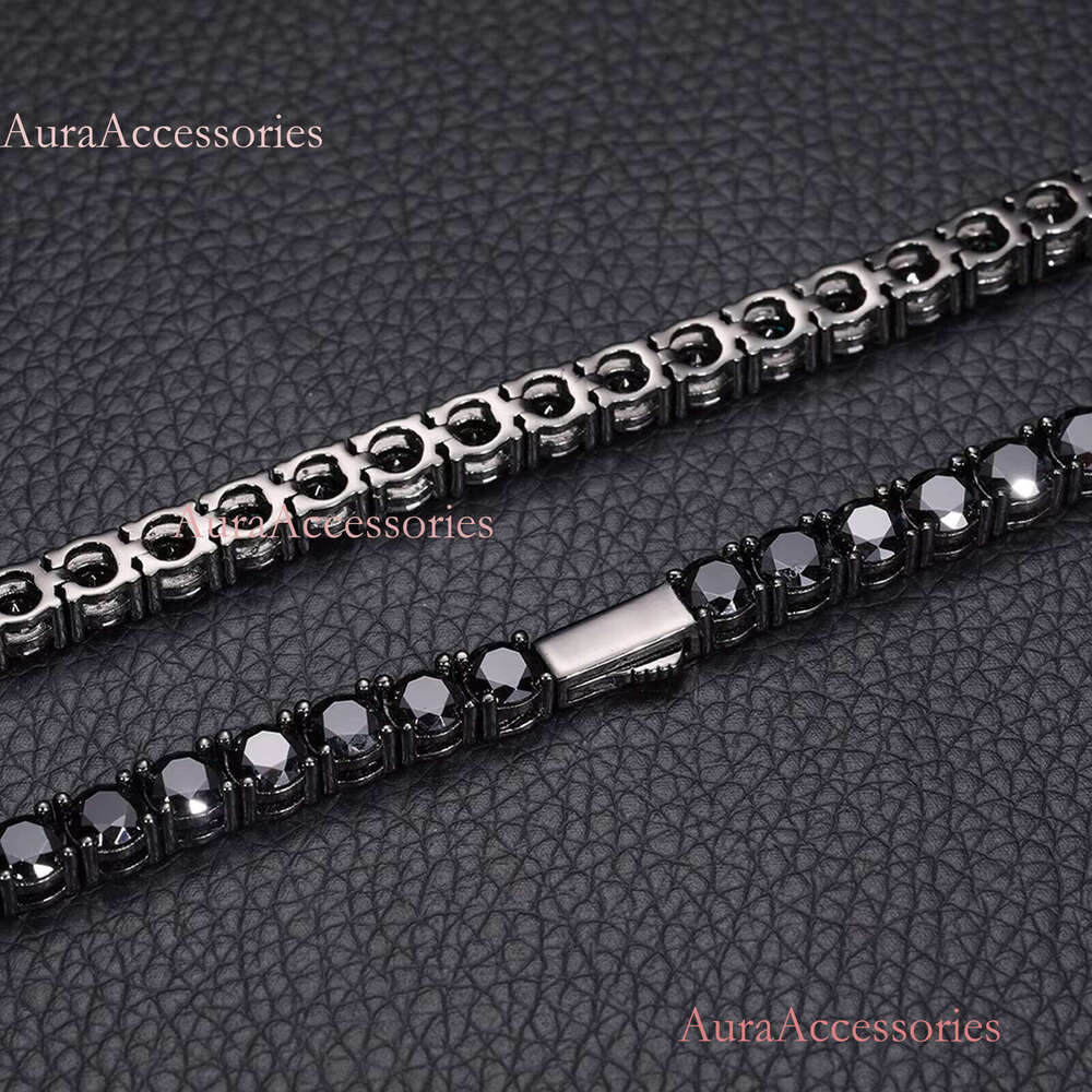 Kolye Unique Design 5mm Black VVS Moissanite DIa Tennis Chain GRA Certificate S Sier Men Jewelry Necklace for Man
