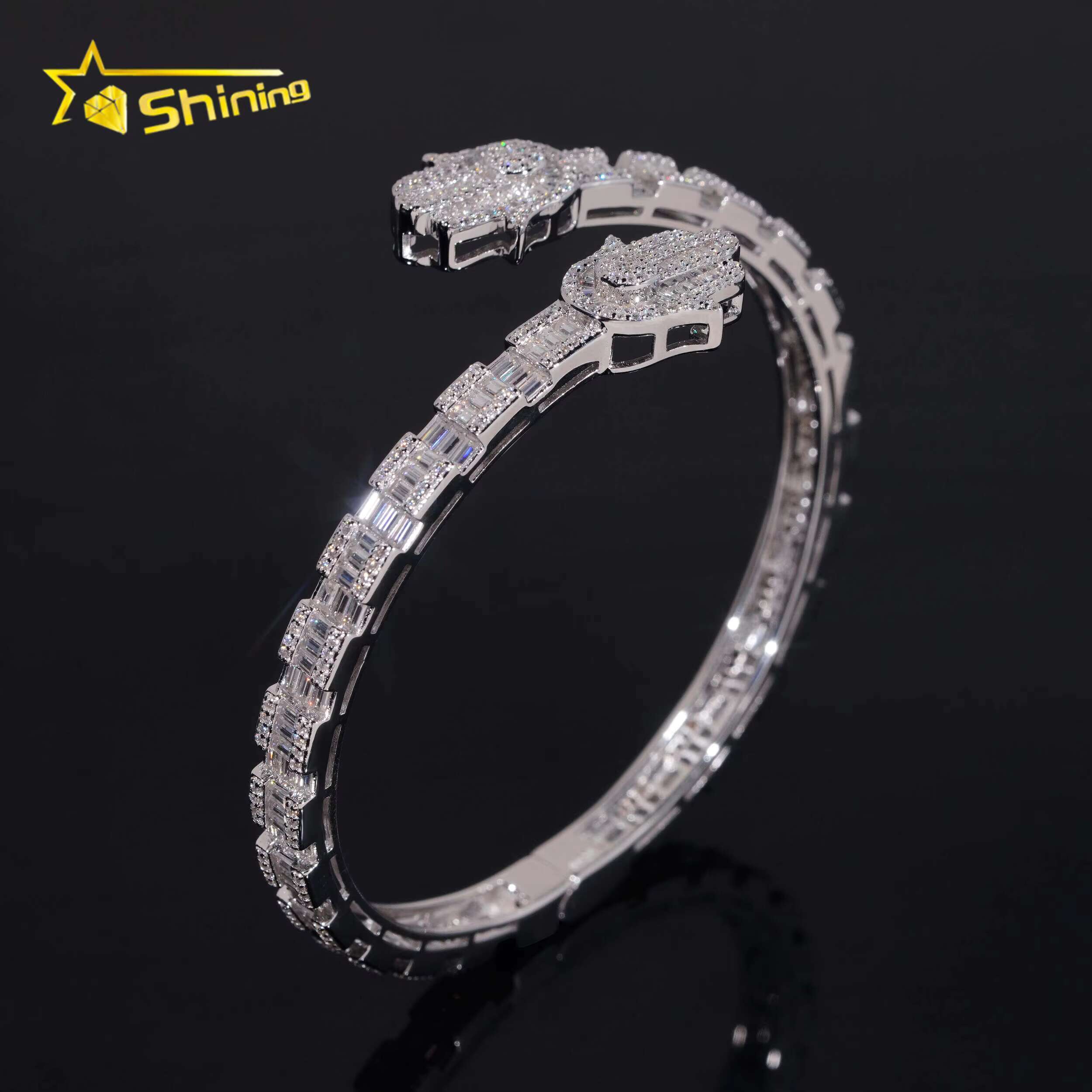Pass Diamond Tester New Hamsa Design Fine Jewelry White Gold Plated Moissanite Diamond Cuban Link Bracelet