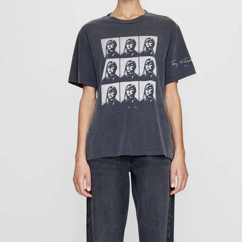French Niche ZV Printed Wings Hot Stamping, Washed Water Cotton Women's Short Sleeved T-Shirt