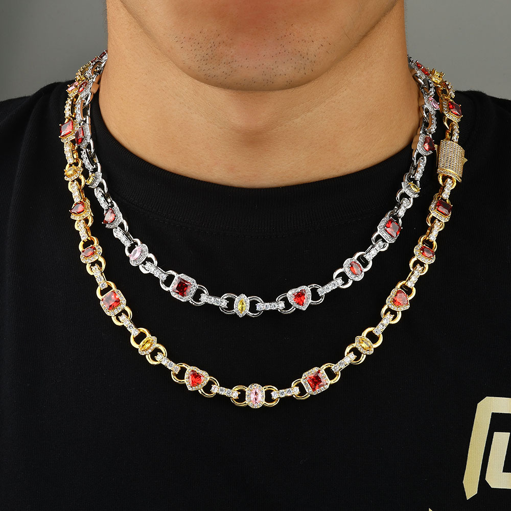 European and American hip-hop S925 silver colored gems jewelry necklace trend Mosangshi VVS men's necklace bracelet free distribution.