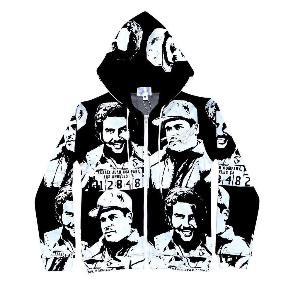 Y2k American Retro Men's Casual Sports Pants Gothic Fashion Character Pattern Printed Zipper Hoodie Couple Set Designer