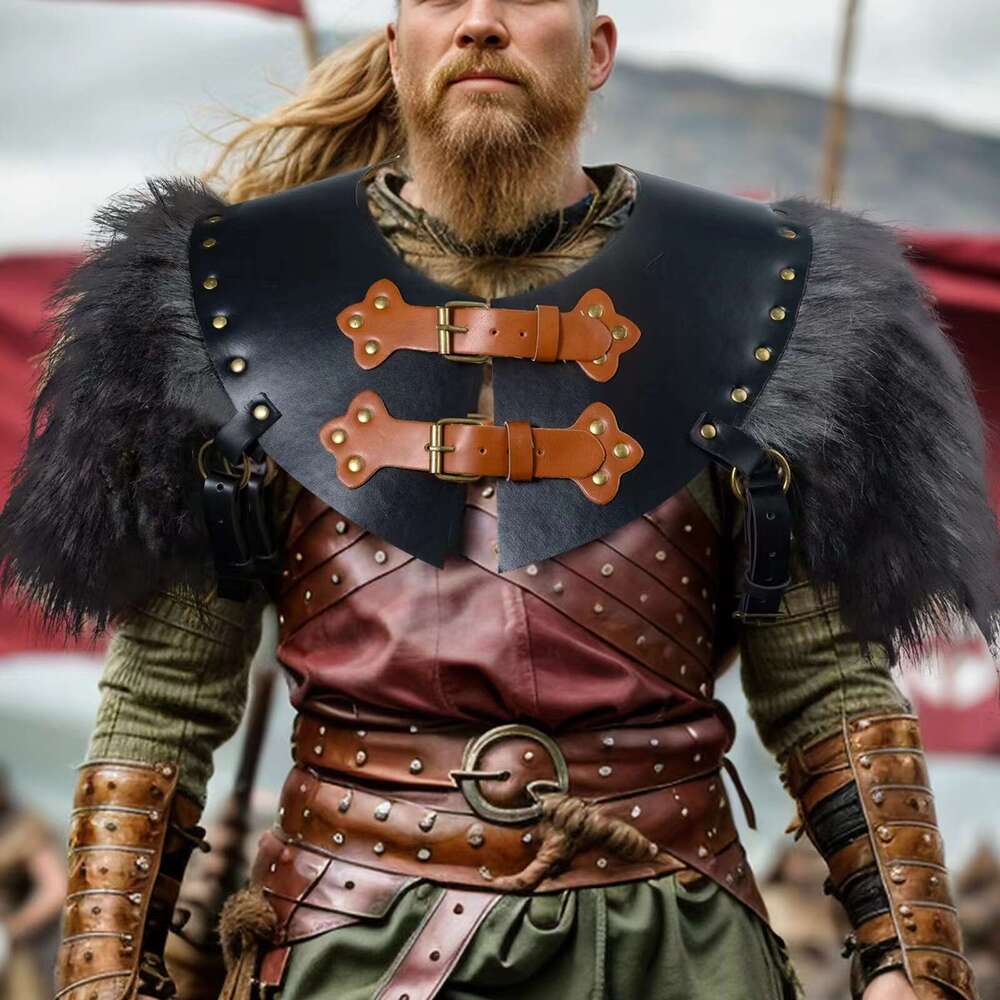New Medieval Shawl Leather Artificial Hair Splicing Warrior Back Armor COSPLAY Clothing Accessories Props