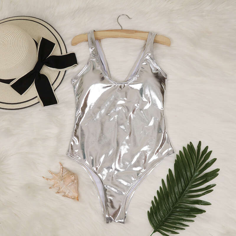 Hot stamping fabric women's swimsuit reflective gold sier one-piece sexy bikini 2025 temperament versatile new trend clothing ins