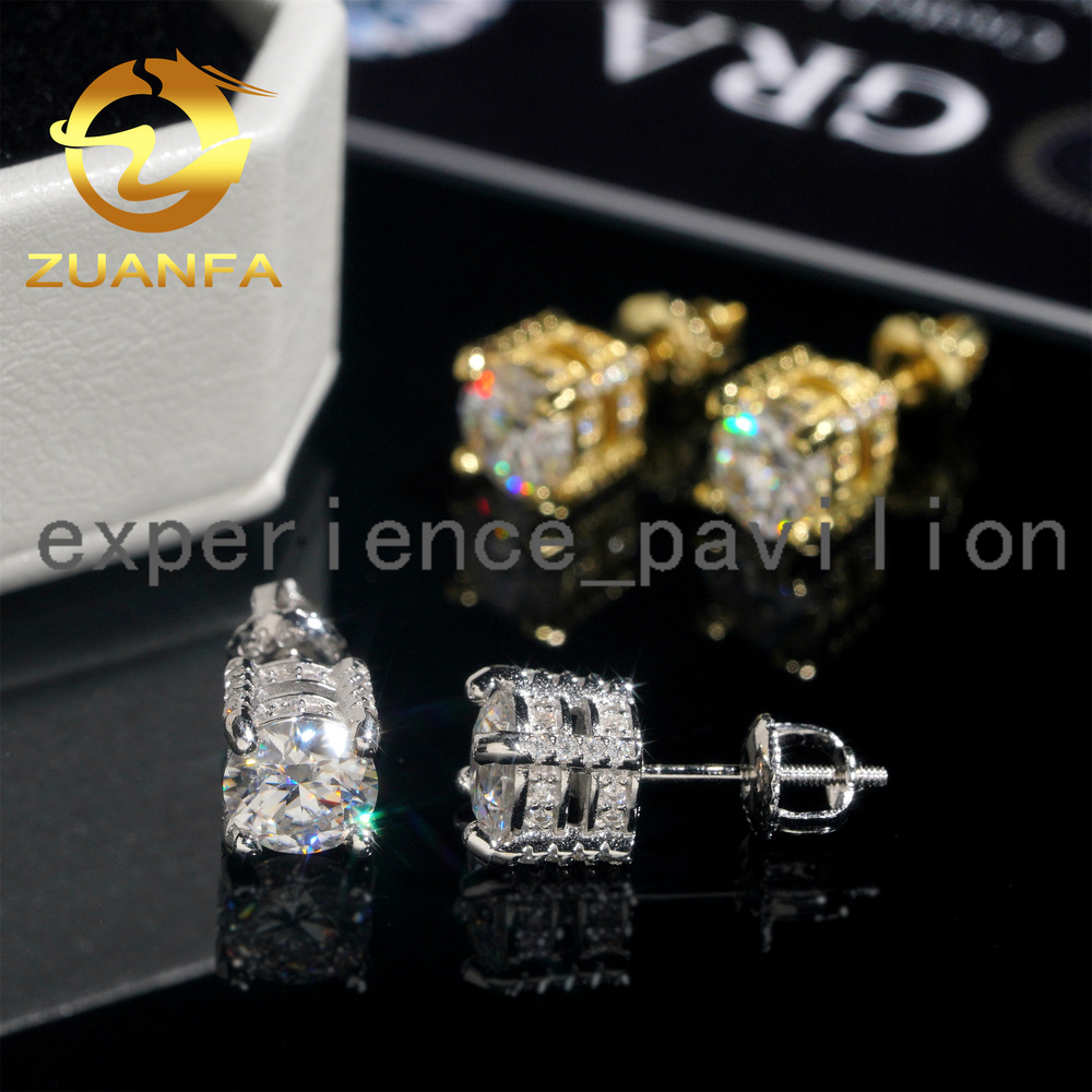 4 Prong Round Shape Earrings Moissanite 925 Silver 5mm 6.5mm 8mm Moissanite Stud Earrings Screw Back Pass Diamond Tester