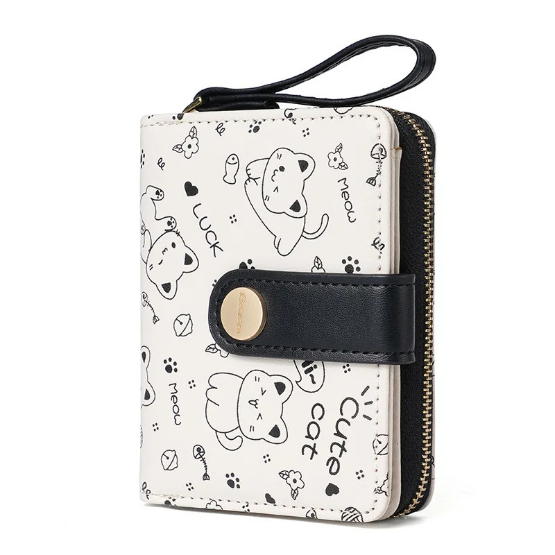 Japanese Cute Cat Wallet Short Student ID Bank Card Holder Money Bag Zipper Wallets For Women Key Storage Purse Coin Purse 250514