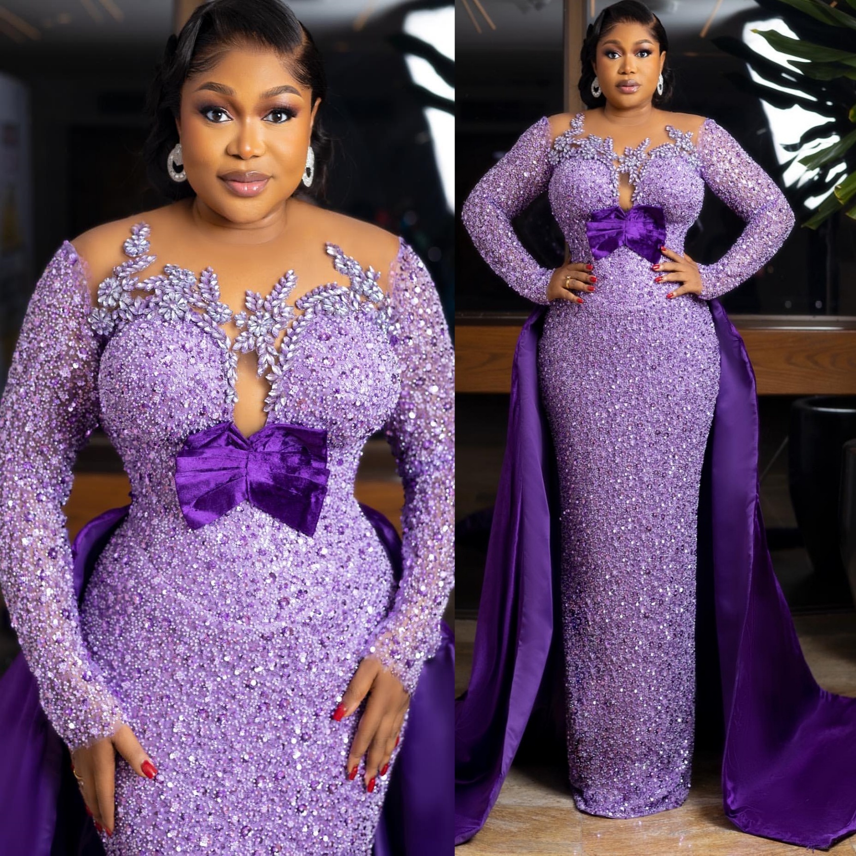 Sheath Lilac Plus Size Prom Dresses 2025 Sequined Crystals Detachable Train Evening Formal Party Second Birthday Engagement Gowns Dress For Special Oc