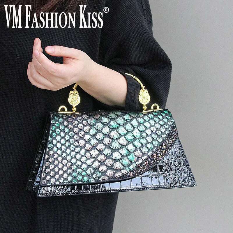 VM FASHION KISS Microfiber Synthetic Leather Women's Handbags Snake Print Shoulder Crossbody Bag Lady Party Messenger Shell Bags