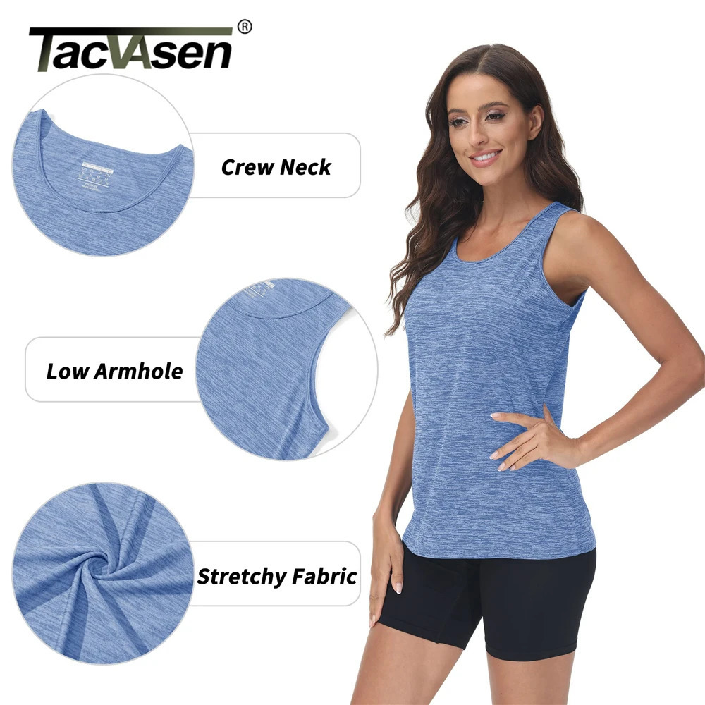 TACVASEN Summer Tank Tops Quick Dry Womens Athlete Performance Vests Crew Neck Running Outdoor Sportswear Tee Shirts 250515