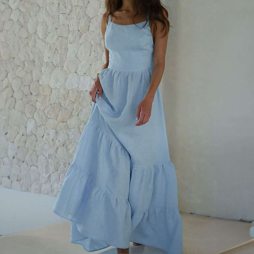 White Dress Maxi Dress Camisole 2025 Hot And Sexy Backless Strap Extra Long Cake Camisole Dress KQ