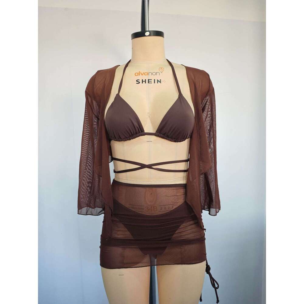 Wholesale swimwear for women in Europe America, three piece swimsuit set, solid color bikini factory, 2025 new style, chic and elegant clothing