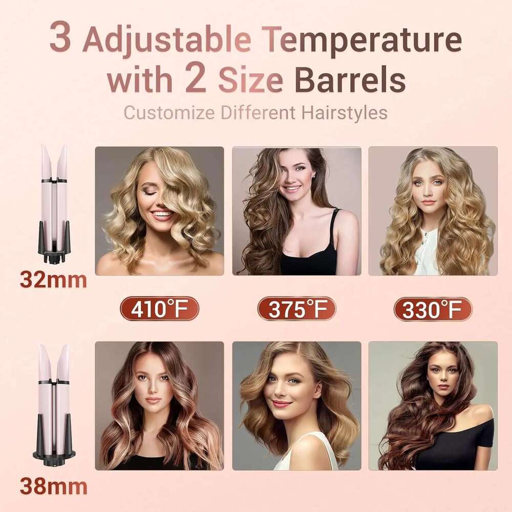 BESTOPE PRO Automatic Iron Curler, Replaceable Curling Wand with 2 Sizes Barrel (1", 1.25") & 3 Temps, Hair Waver
