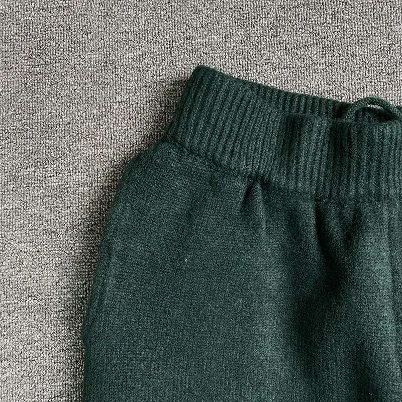 Autumn Winter Heavy Fabric Classic CB Jacquard Casual Knit Pants Men Women Drawstring Sweater Royal Blue Green