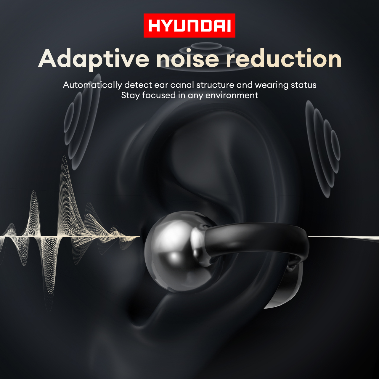 HYUNDAI HY-C02 LED Power Display Earphones Wireless Bluetooth Headphones Mic Noise Cancellation Stereo Sound Earphones
