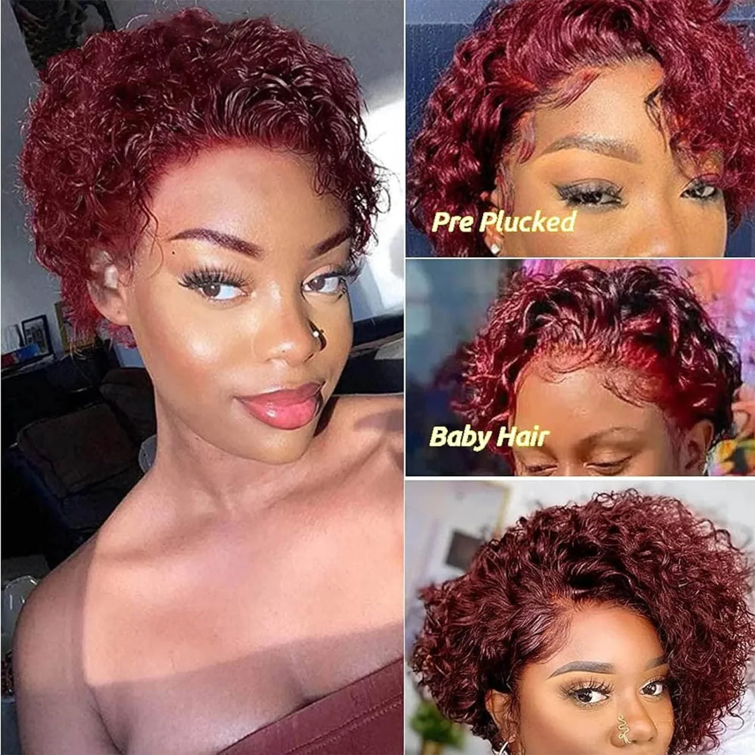 Pixie Cut Wigs Human HaiShort Curly Lace Front Human Hair Wigs For Women Brazilian Water Wave Bob Wig 13x1 Transparent Lace Wigs 250512