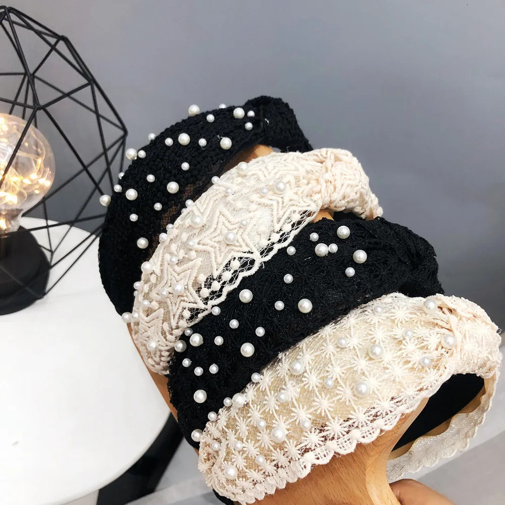 1 piece of lace knotted headband wide edge Korean style headband nail pearl Korean style headband for women 250509