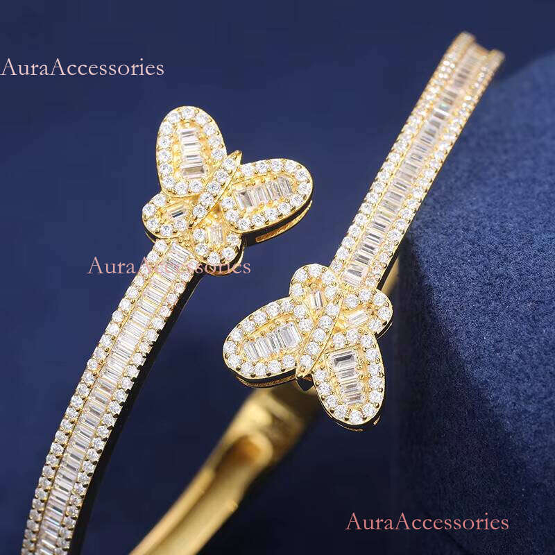 Gra Certified Baguette Moissanite Sterling Sier Pass Dia Tester Iced Out Butterfly Bangle Bracelet