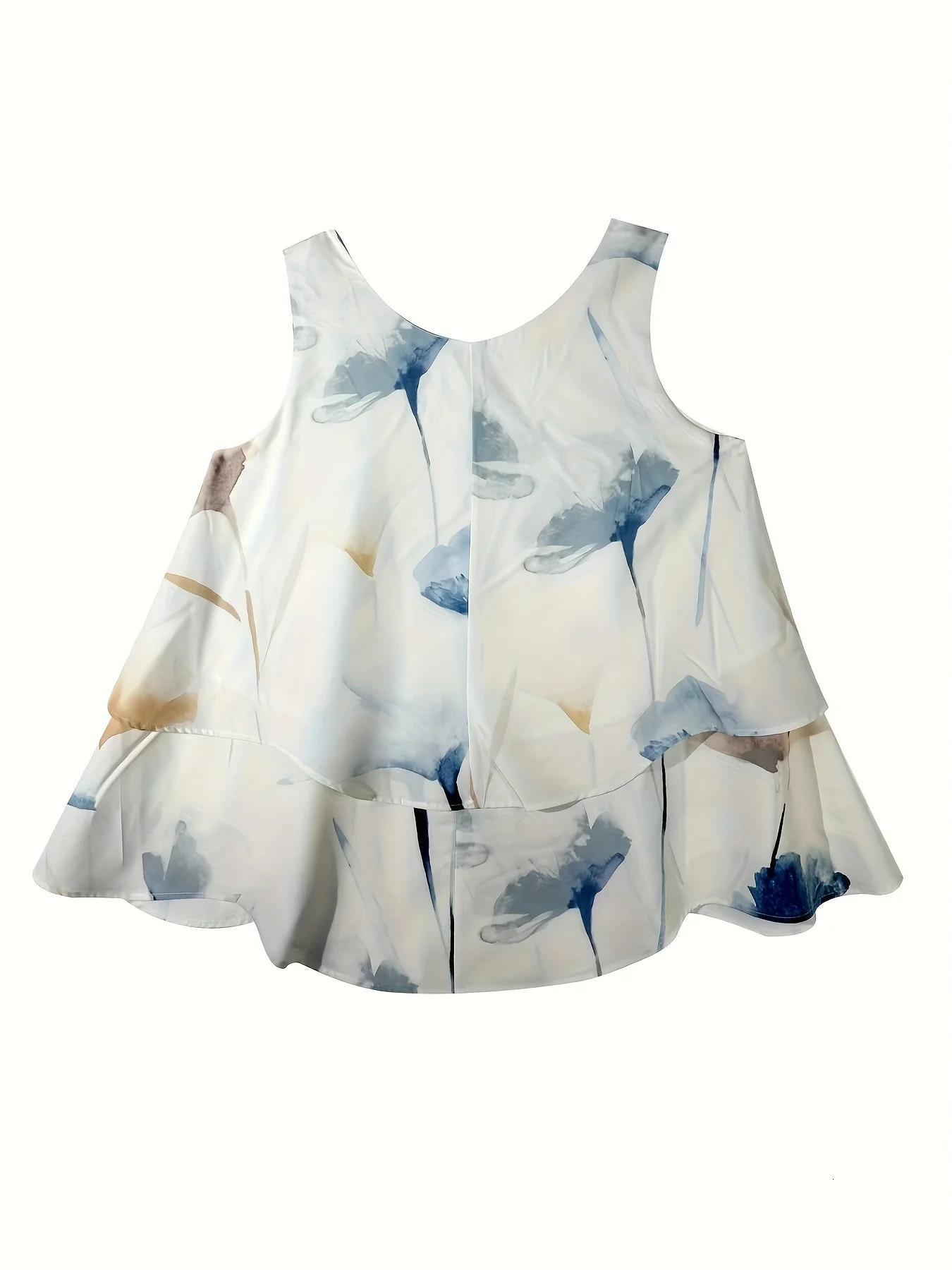 Plus Size womens printed vest slightly elastic polyester fabric casual floral top Tshirt spring and summer 250515