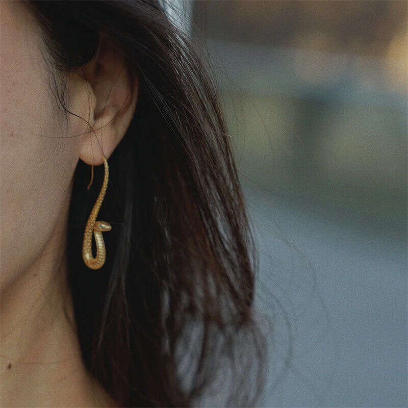 Personalized exaggerated earrings, king cobra design, electroplated gold female ear hook, zodiac gift