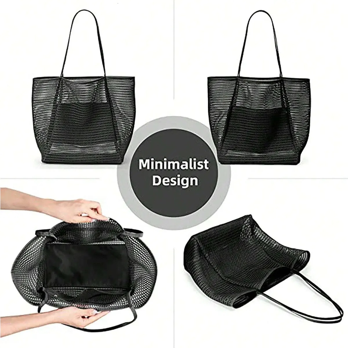 Mesh single shoulder tote bag for women hand-held for washing swimming clothing storage beach bag 250515