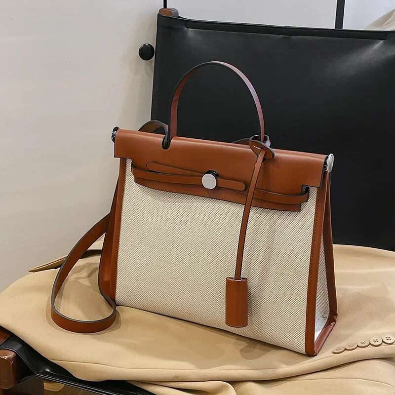 Women's Canvas Kelly Bag: Spacious Crossbody & Shoulder Tote, Color-Blocking Boho Chic Designer Purse for Day to Night