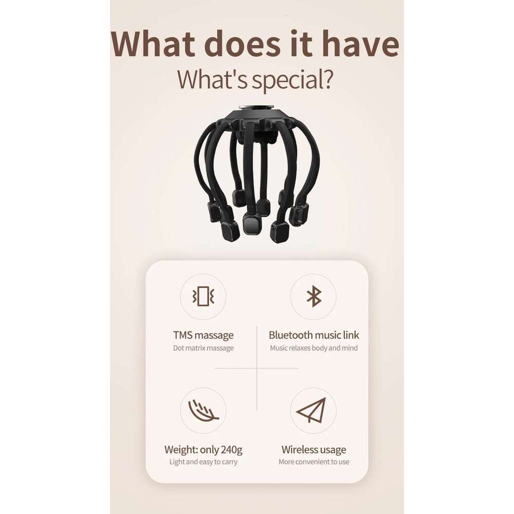 Electric Massager Octopus Scalp Massage Bluetooth Music Vibration Head Scratcher For Relax & Stress Relief Improve Sleep