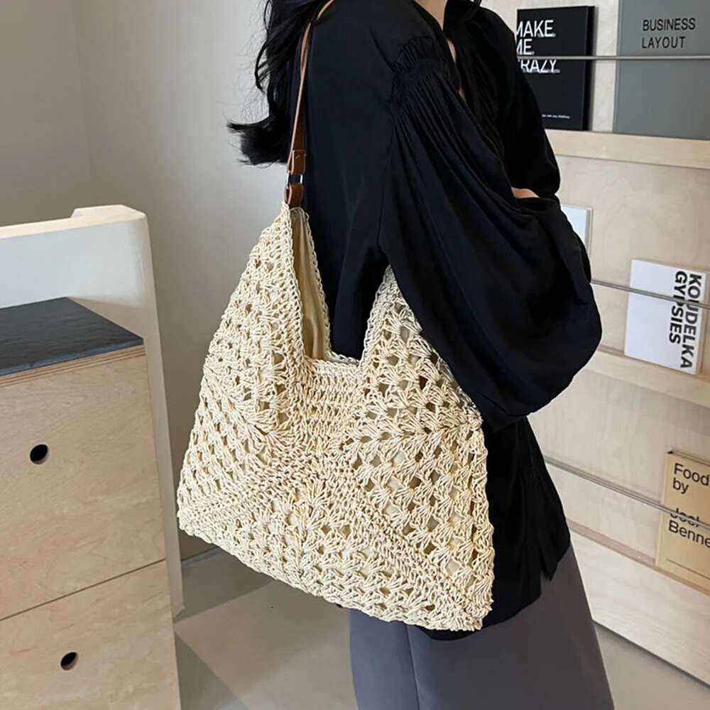 Women's Weaving Tote Handbag Woven Beach Large Knitting Shoulder Summer Straw Hollow Out Braiding Ladies Underarm Bags