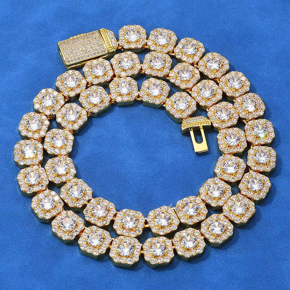 Hip Hop Square Rock Candy Chain Cross-Border S925 Silver Moissanite Necklace Trendy Men Accessory