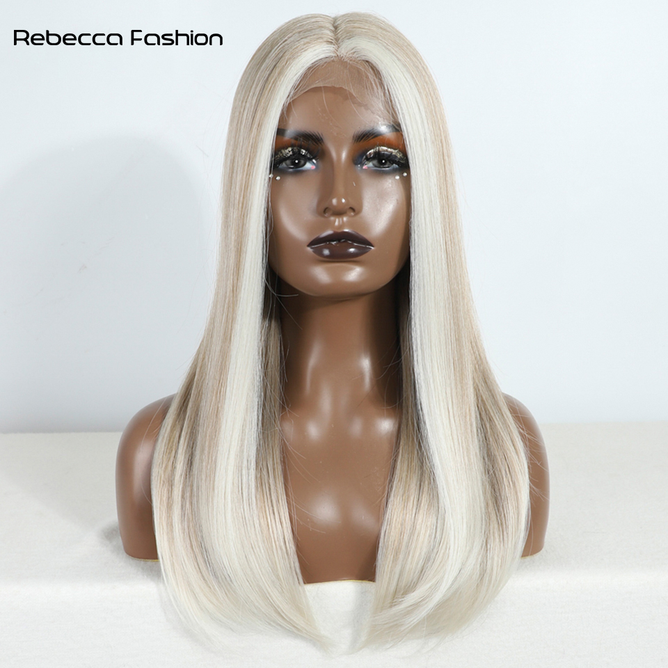 Rebecca Fashion 22 Inch Black Ombre Brown Blonde Straight Bob Synthetic Lace Front Wig for Black Women