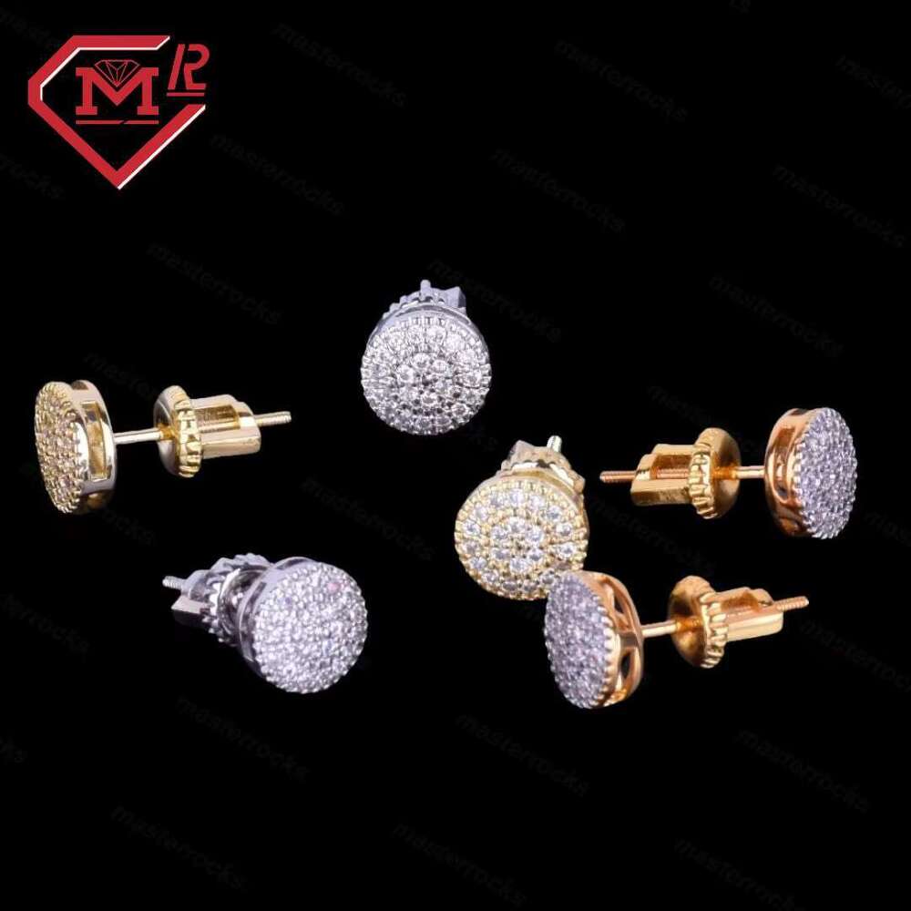 Pure sier round VVS Moissanite chilled men's hip-hop earrings