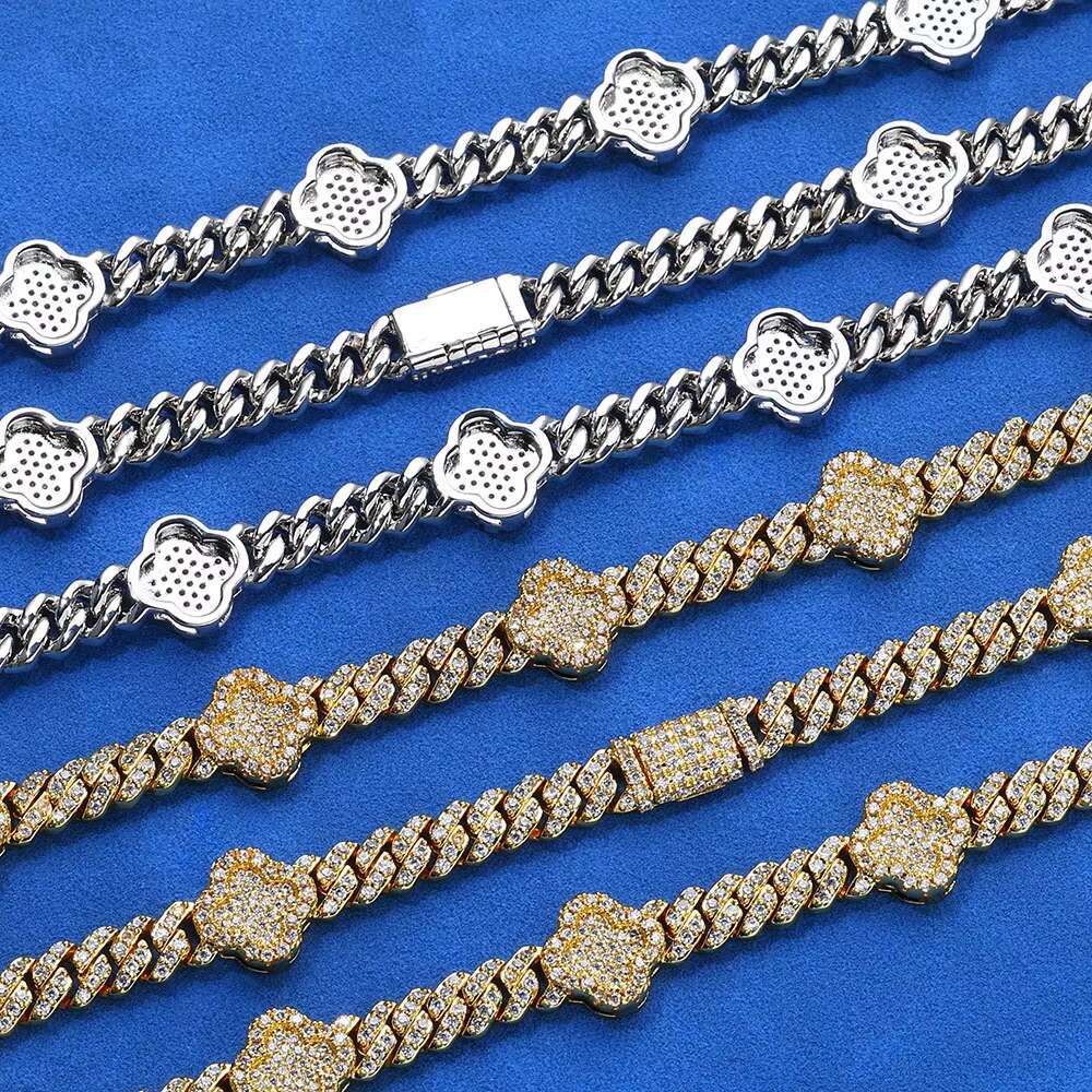 Hip Hop Ice Out Bracelet Jewelry Men 925 Silver 6mm Clover Cuban Chain Geometric Bracelet VVS D Color Moissanite Bracelet Custom