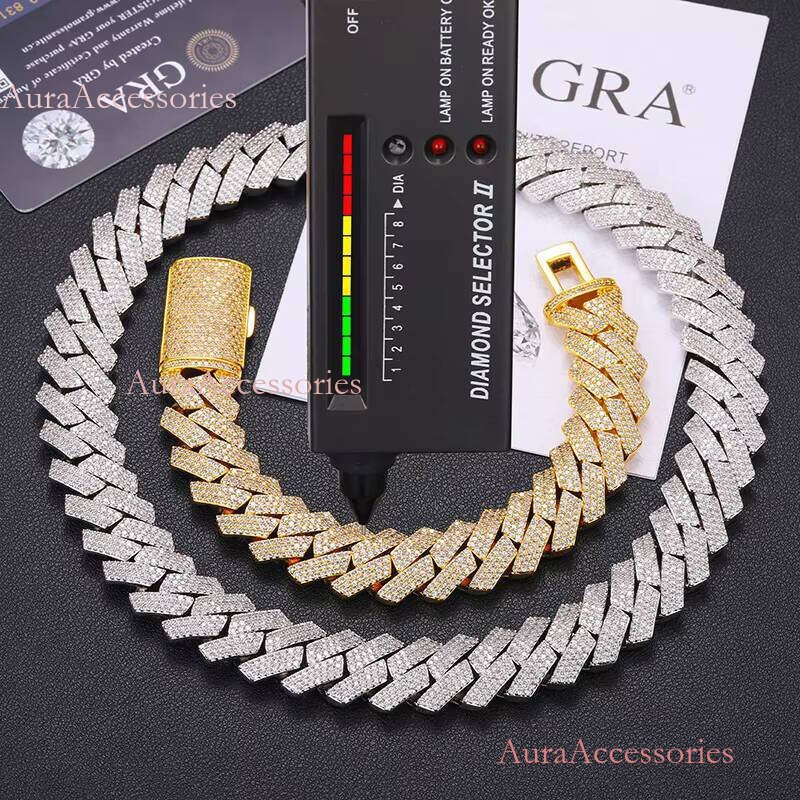 Acceted Custom 16mm Sterling Sier VVS Moissanite Dia Heavy Iced Out Miami Cuban Link Chain Necklace for Men