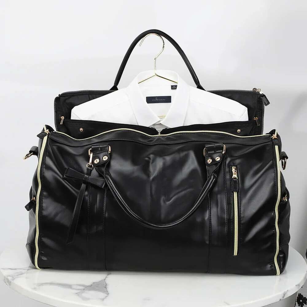 Convertible Garment Large Capacity Suit Travel Foldable PU Leather Duffle Bag for Business
