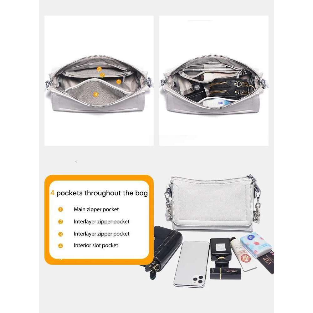 Zency 2024 New Fashion Acrylic Chain Handbags Soft Leather Top-Handle For Women Small Underarm Bag White Crossbody