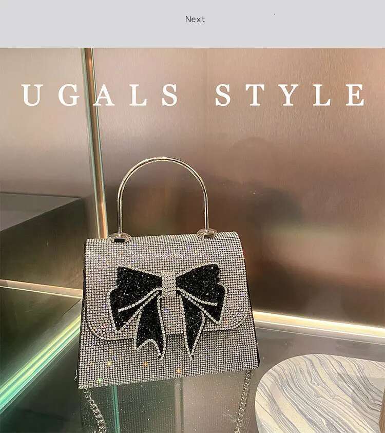 Glitter Bow Knot Square Crystal Shiny Rhinestone Dia Evening Wedding Party Clutch Purse Women's Handbag Shoulder Bag
