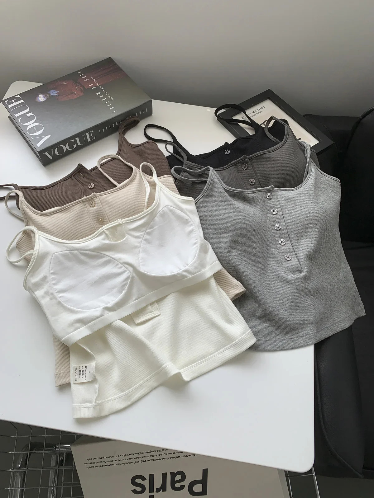 Womens Casual Grey Square Neck Crop Top Versatile Commuting Tank 2025 Spring Summer Female Spaghetti Straps Cami 250506