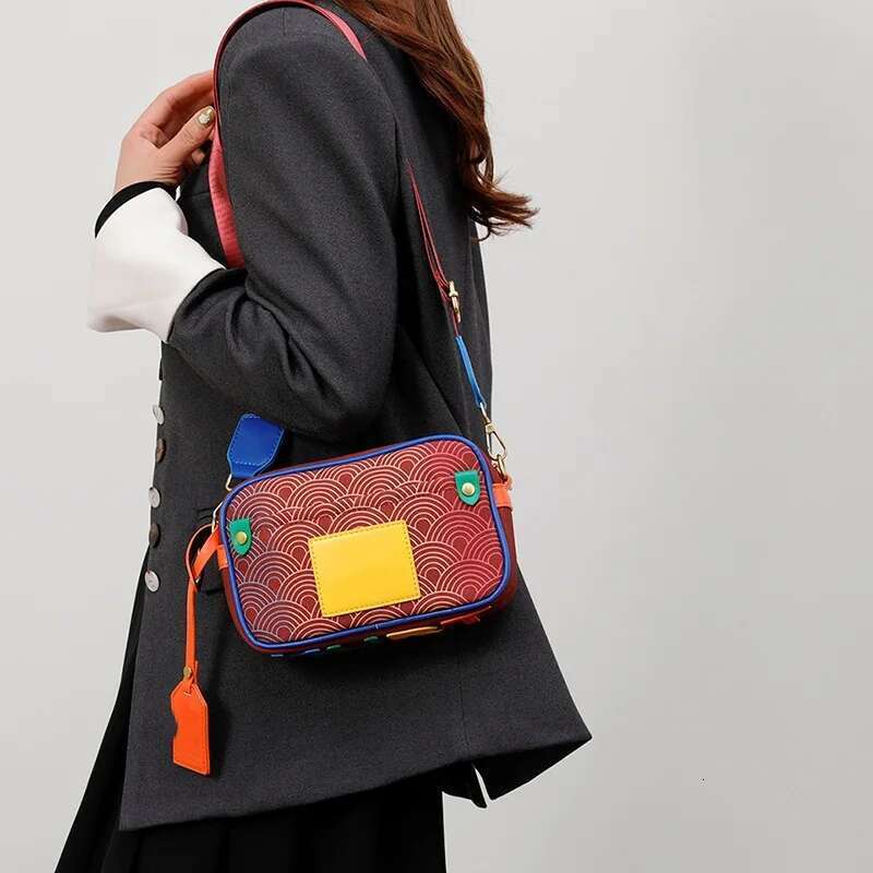 Spring And Summer New Small Square Texture Wide Shoulder Strap Bag, Women's Gradient Printed Camera Bag