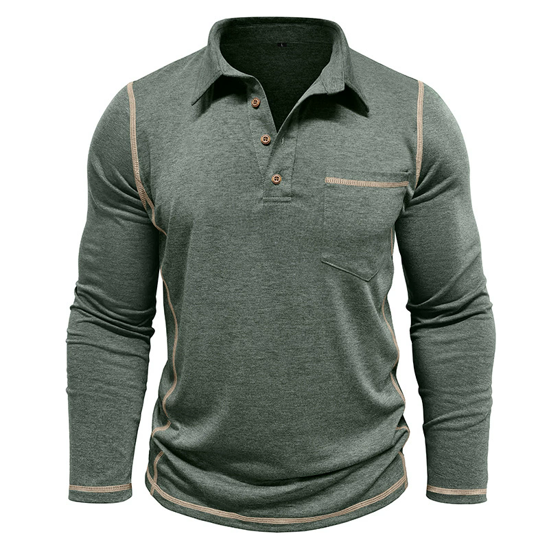 Fashion Shirt XXL Men's Casual Polo Shirts Classic Long Sleeve Basic Button T-Shirt Lightweight Cotton Golf Tops with Pocket Tees
