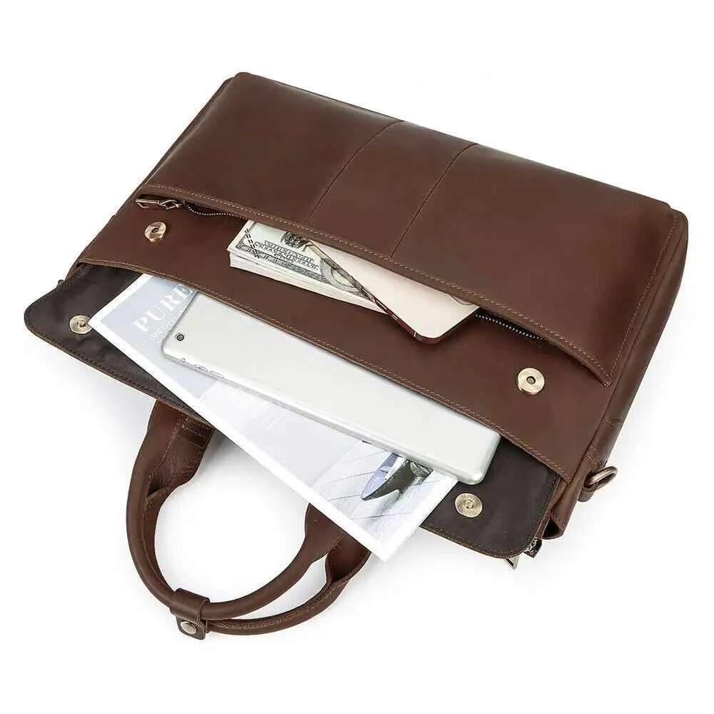 Men's Briefcase 16.5" Laptop Bags Work Business Handbags Genuine Leather Casual Male Travel Side Crossbody Shoulder Bag