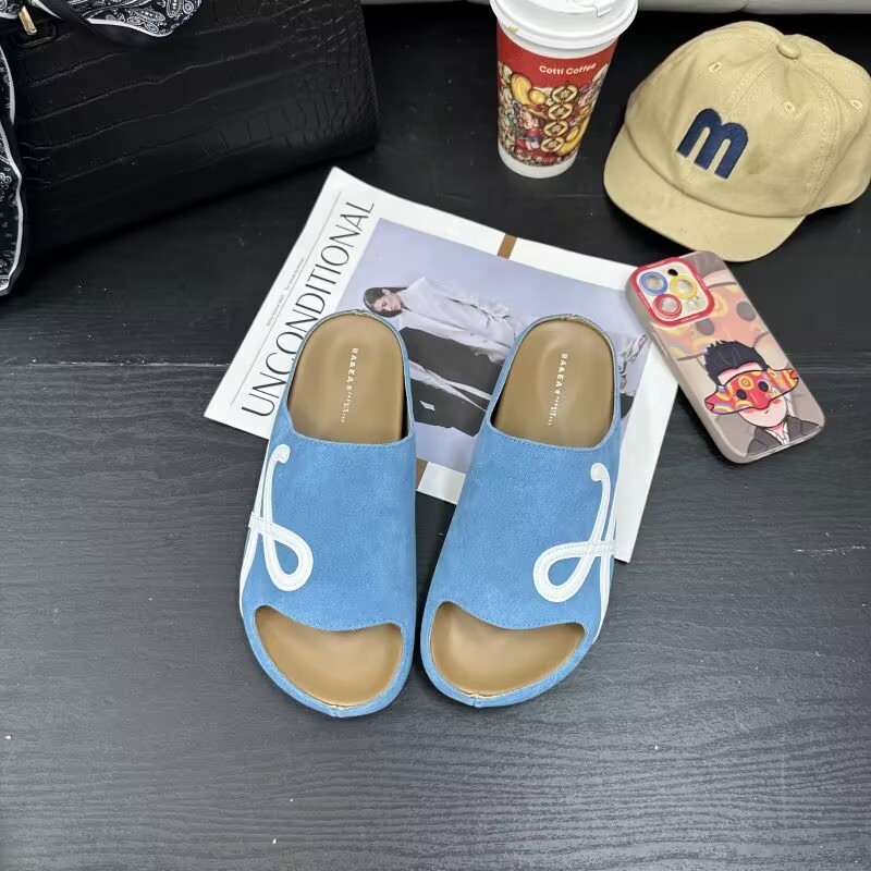 free shipping designer sandals New Low Heel sliders beach shoes Outdoor blue yellow slippers for woman