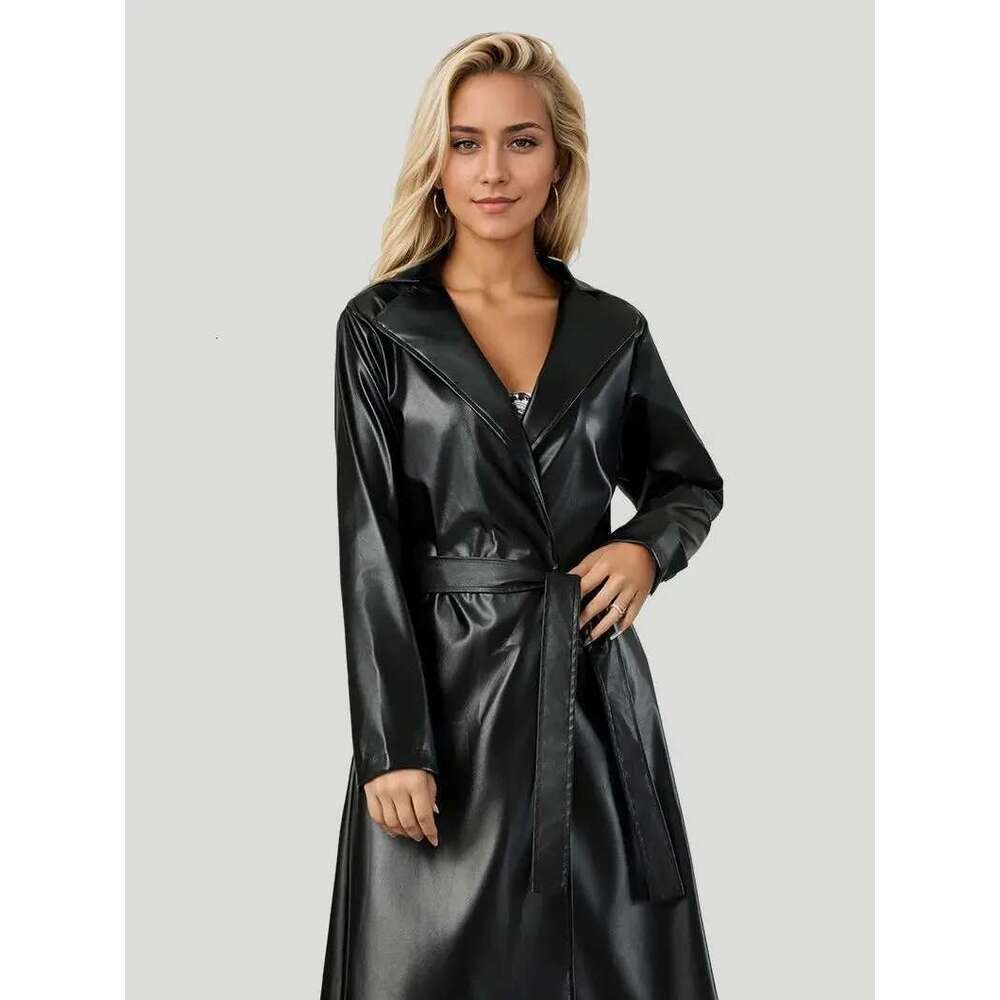 Longer Pu Leather Jacekts Outerwear Female Fashion Jackets With Belt Wy2262